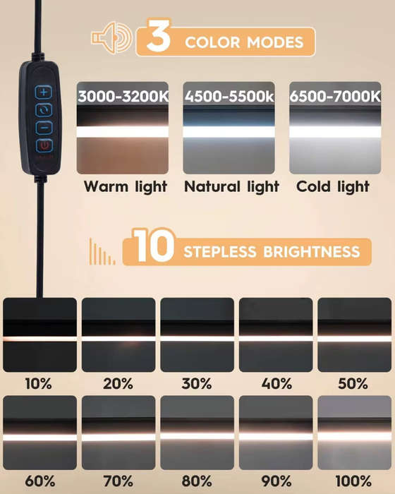 White - 10W LED Desk Lamp with Clamp Adjustable Swing Arm Dimmable 10 Brightness Levels 3 Color Mode