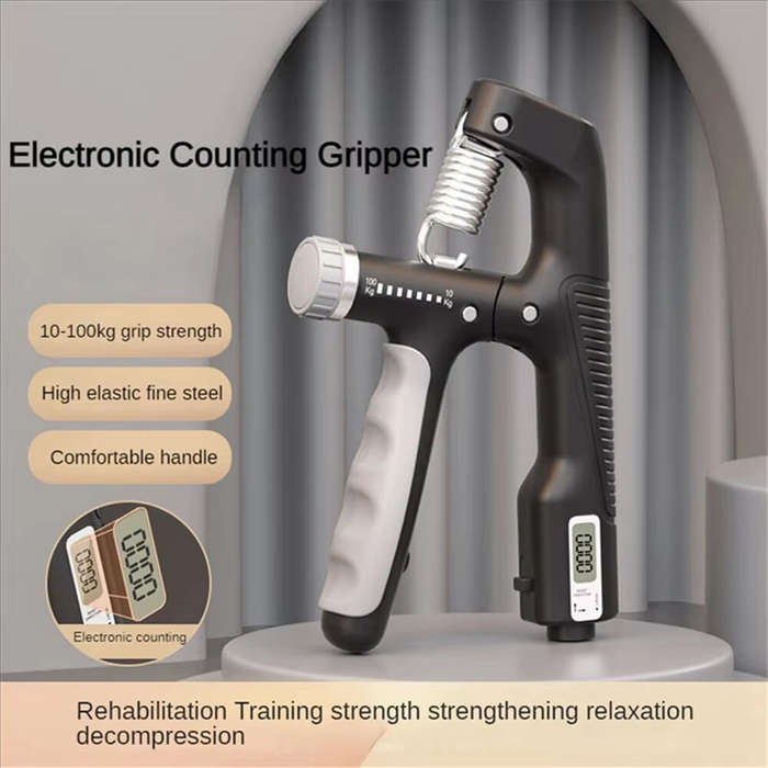 Black - KALOAD 10-100Kg Adjustable Electronic Counting Hand Grip Finger Exerciser for Forearm Muscle