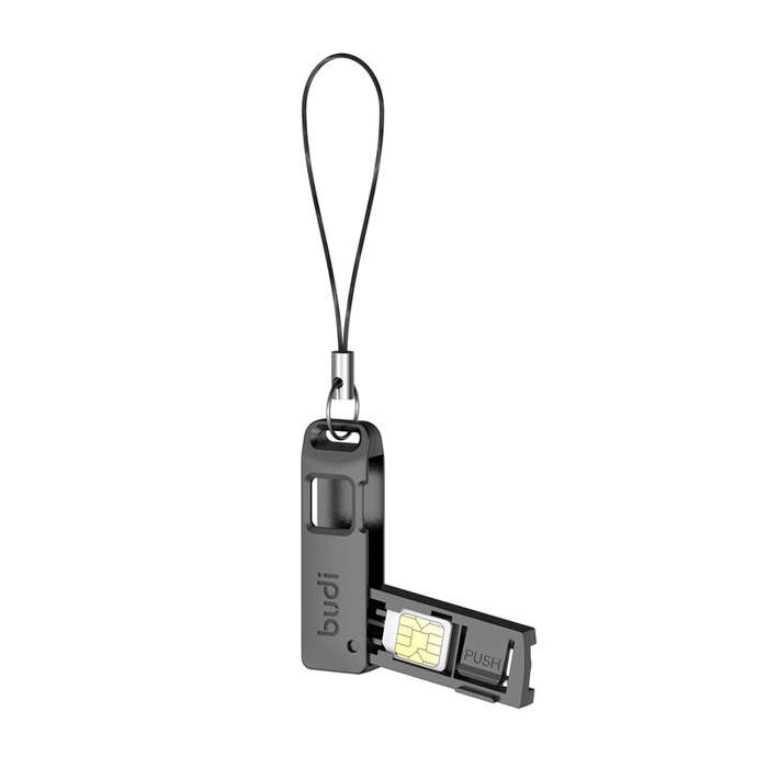 Black - BUDI CP577 SIM TF Card Slot Storage Box with Mobile Phone Card Ejector Pin Anti-Lost Lanyard