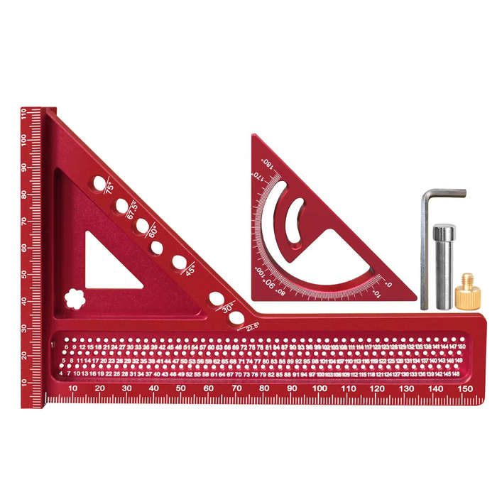 Red - JIGHOLE 3D Multi-Angle Framing Square Measuring Ruler Adjustable 0-180 Degree Protractor Alumi