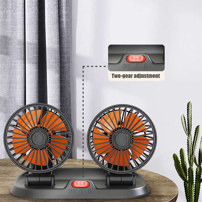12V - 12V Dual-Head Car Fan Cooling Fans 360 2 Speed Adjustable Mini Size Five-blade Strong Wind wit