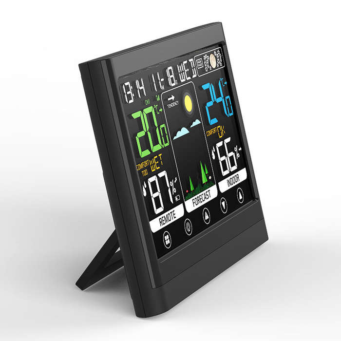 Black - Wireless Weather Station Touchscreen Display Indoor Outdoor Temperature Humidity Forecast Mo