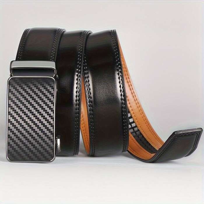 120cm - 110-130cm Men's Automatic Buckle Leather Belt Easy to Wear for Casual Business Style High Qu