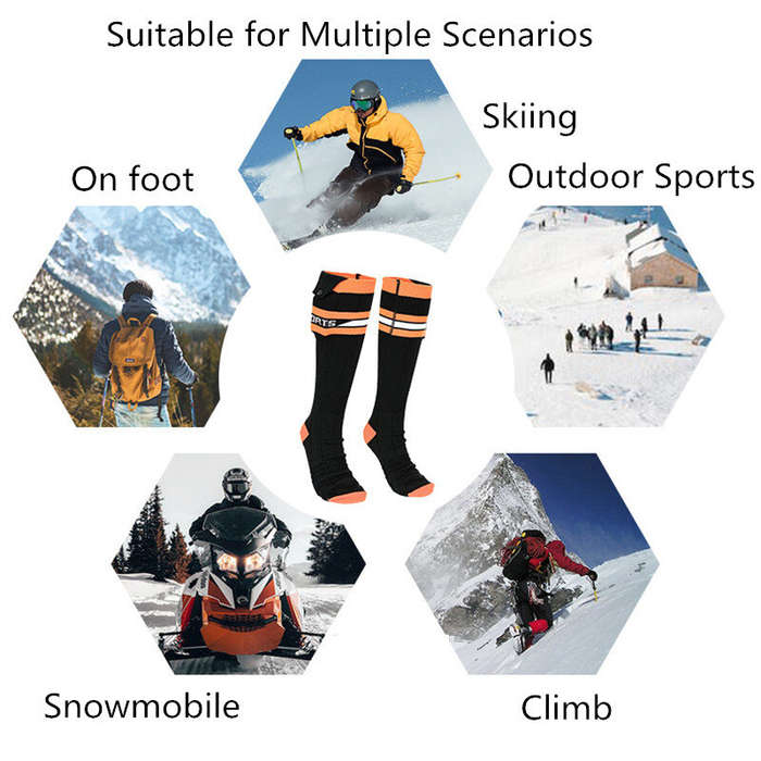 Black - TENGOO Heated Long Socks, Battery Life Up To 65C, Warm Sports Cotton Socks for Winter Outdoo