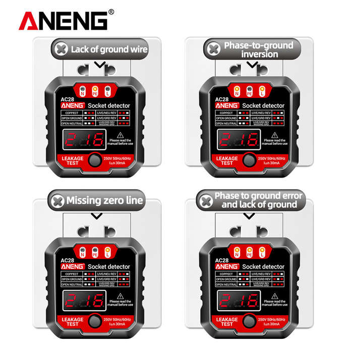 US Plug (White) - ANENG AC28 Digital Display Socket Tester UK US EU Plug Polarity Phase Pheck Detect