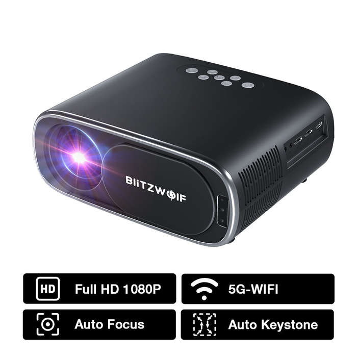 BlitzWolfBW-V4 1080P Projector 5G-WIFI Mirroring Wireless Auto Focus Auto Keystone Correction Lens P