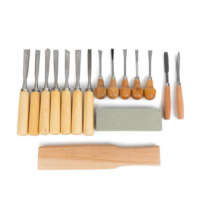 16 PCS - 16 Pcs Carving Tools Set Chromium-Vanadium Steel Wood Chisels with Wooden Handles Canvas Ba
