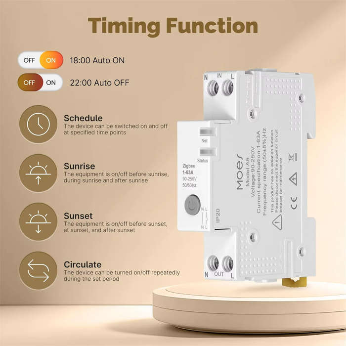 ZigBee - MOES Tuya Zigbe 63A Circuit Breaker Smart Electricity Monitor V0 Fireproof Retardant Alarm