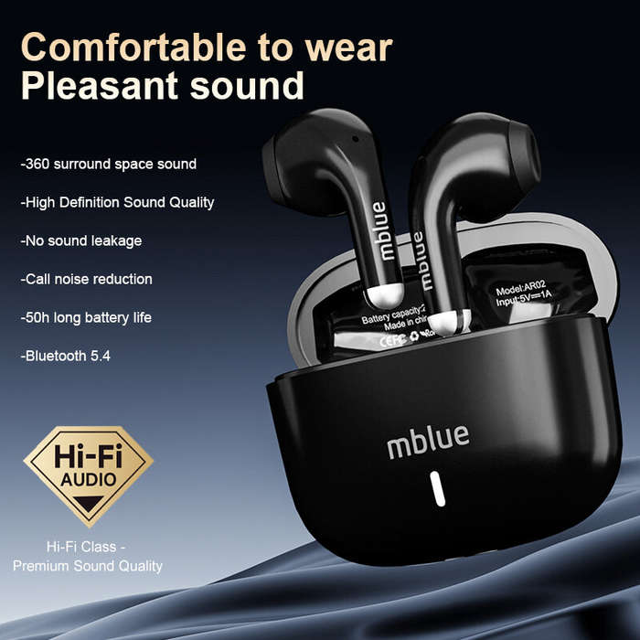 White - Mblue AR02 Sports Headset Wireless bluetooth 5.4 Earphone 13mm Dynamic Driver Unit 360 Spati
