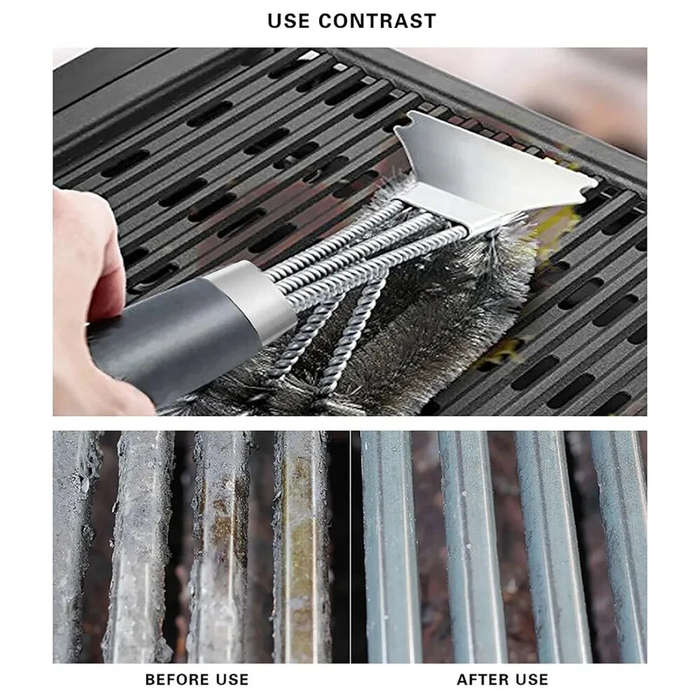 S01 - Long Handle BBQ Grill Cleaning Brush with Stainless Steel Scraper Bristles Cleaner Heavy Duty