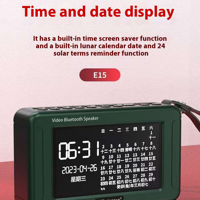 Red - Nintaus E15 10W 4.3-inch HD Pocket Radio bluetooth Speaker Video Player Built-in Full Range In