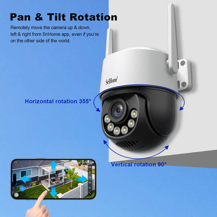 EU Plug - SriHome SH072 8MP 4K 3X Zoom Security Camera Outdoor PTZ Dual Band WiFi 2.4G/5G Night Visi