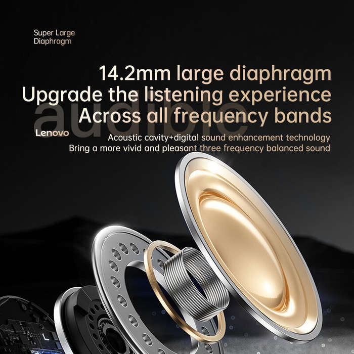White - Lenovo EA305 TWS Headset LED Digital Display Wireless bluetooth 5.4 Earphone 14.2mm Large Di