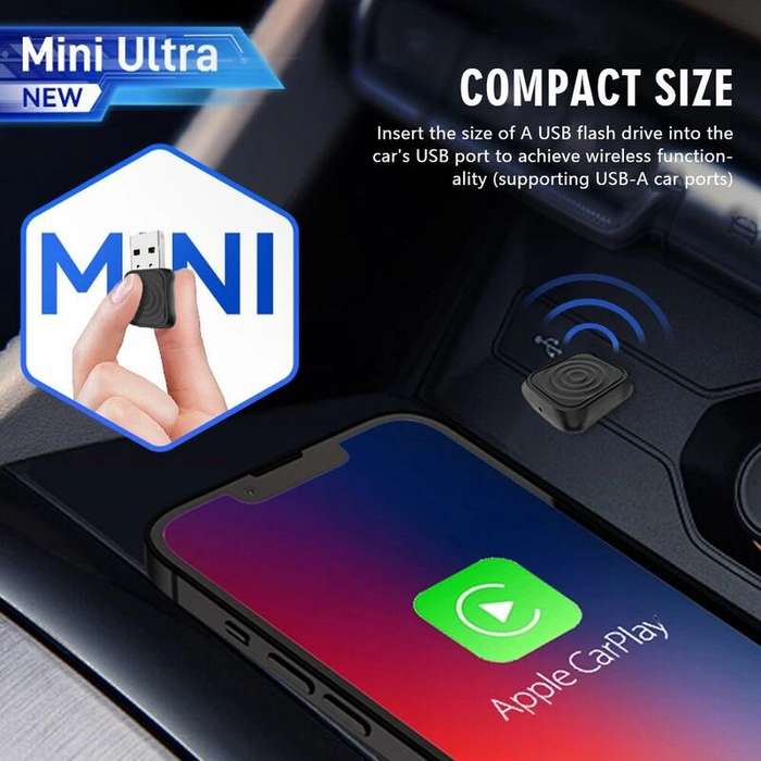 Black - CarlinKit Mini Ultra Wireless USB Adapter for Car CarPlay Android Auto Stability and Conveni