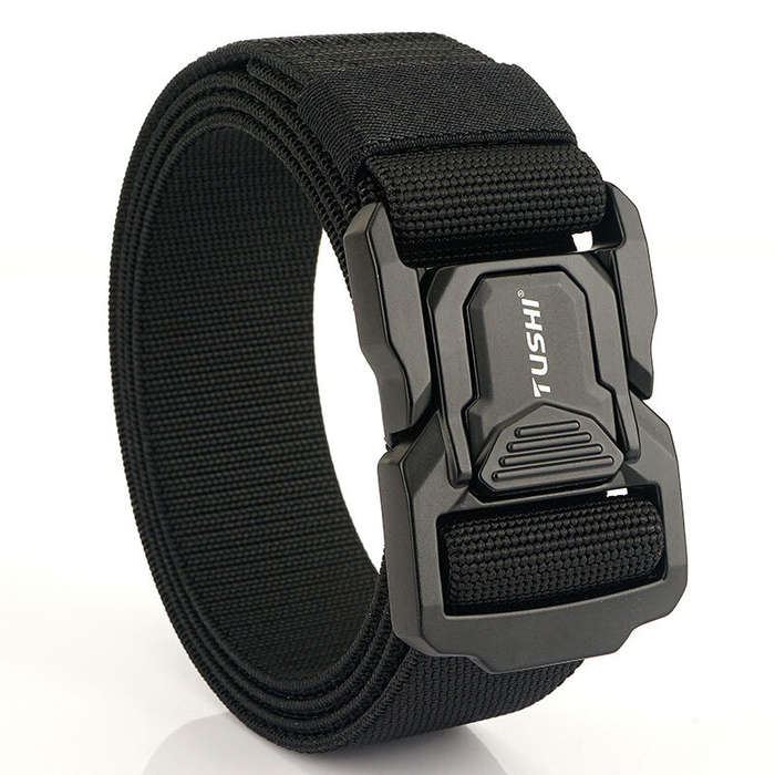 Brown - TUSHI Metal Quick Release Pluggable Buckle Tactical Belt Breathable Elastic Belt For Men Cow