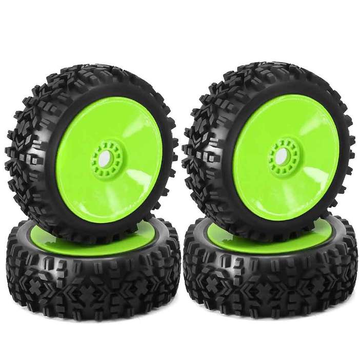 Yellow - 4Pcs Tires Wheel Rims 17mm Hex for 1/8 Nitro Off Road RC Car HSP HPI Kyosho ZD Hongnuo Redc