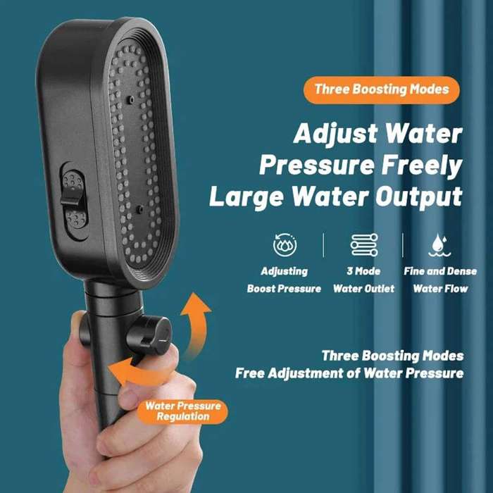 Black - Boosted Pressure Shower Head with Filter Shower No-drill Base 1.5m Hose Pressurized Shower P