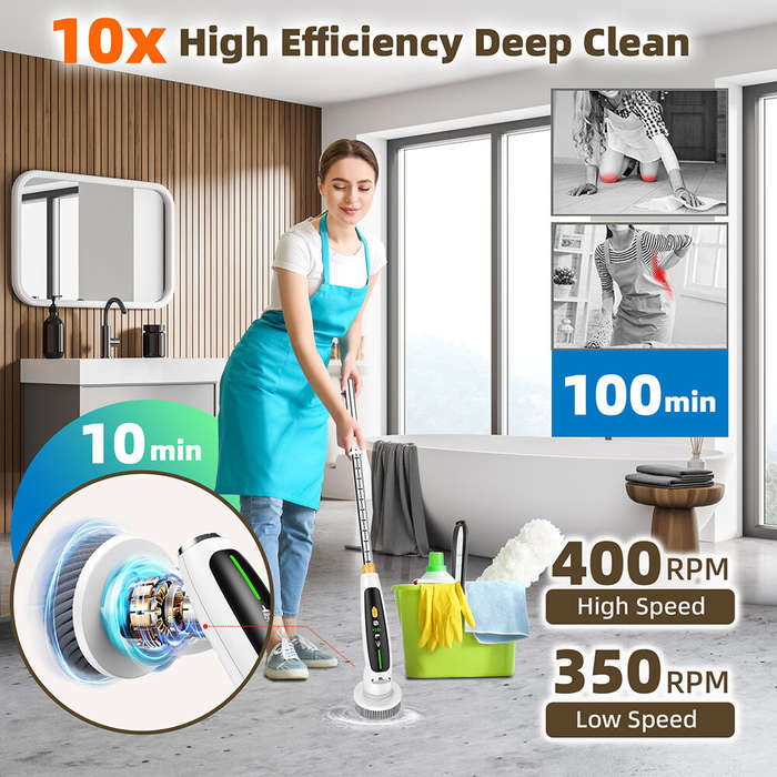 White - 3600mAh Electric Cleaning Brush with 7 Interchangeable Drill Brush Heads Adjustable Handle a