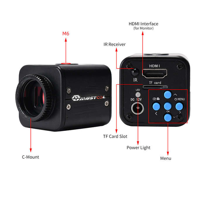 US Plug - Mustool HY-5199 16MP HDMI Microscope Camera Sony CMOS Sensor 1080P Full HD Output 2K Recor