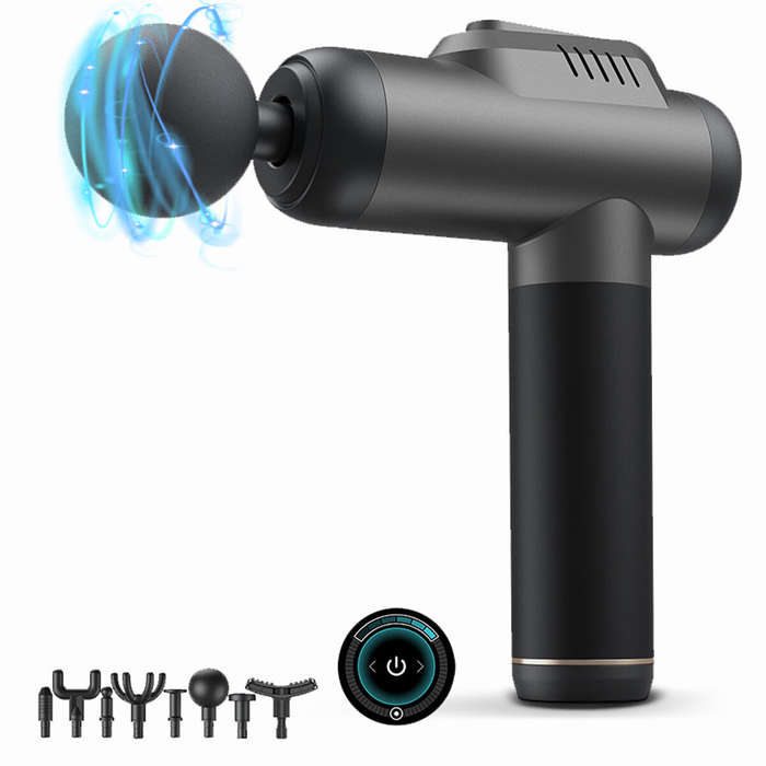 Grey - KONKA A1-8D Massage Guns Deep Tissue Percussion Muscle Massager 6 Gear Adjustable Type-C Rech