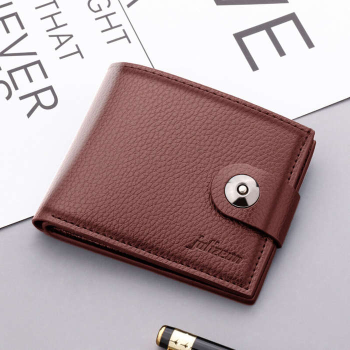 Light Brown - Men's Sleek Compact Wallet with Magnetic Closure - Fashionable Soft Faux Leather, Mult