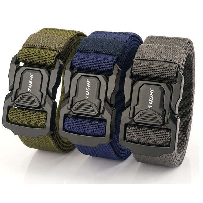 Brown - TUSHI Metal Quick Release Pluggable Buckle Tactical Belt Breathable Elastic Belt For Men Cow