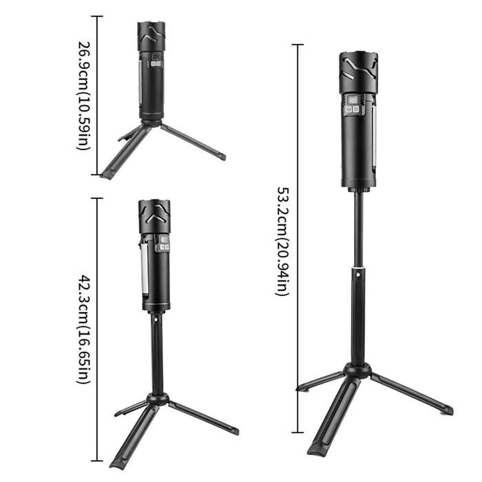 Black - 30W LED Ultra Bright LED Flashlight With COB Sidelight, 52cm Adjusted Tripod and Battery, Mu