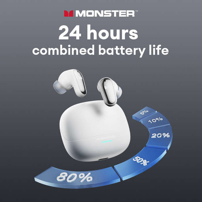 Black - Monster MQT52 TWS Wireless Earbuds bluetooth 5.4 Earphone 13mm Drivers 360 ACS Panoramic Sou