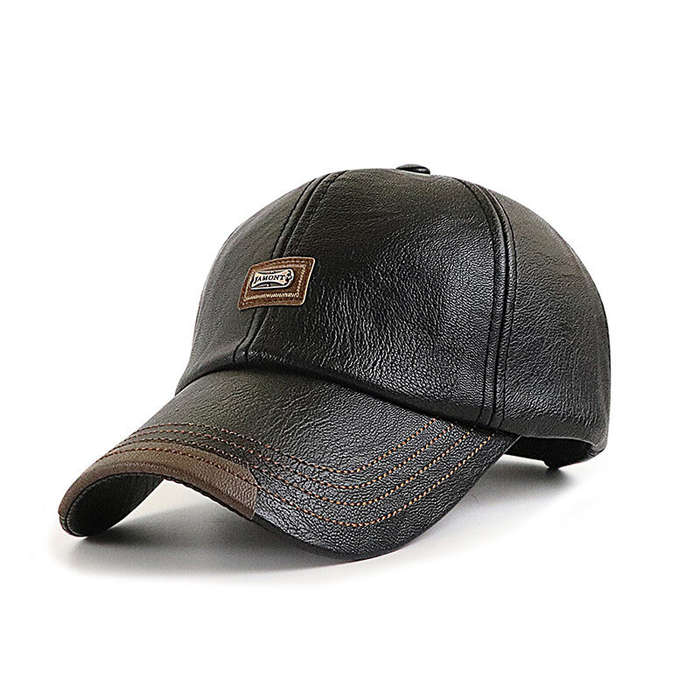 Black - Collrown Men's Outdoor PU Leather Baseball Cap Casual Sun Hat Adjustable Sport Casual Visor