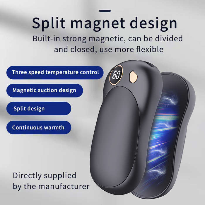 Black - Magnetic Hand Warmer USB Charging Split Self-Heating Hand Warmer Portable Charging Treasure