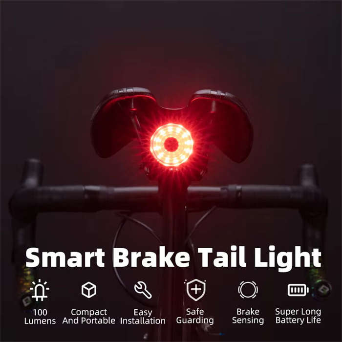 Black - ROCKBROS WR05 100LM Smart Smart Brake Bicycle Taillight 7 Lighting Modes USB Charging 500mAH