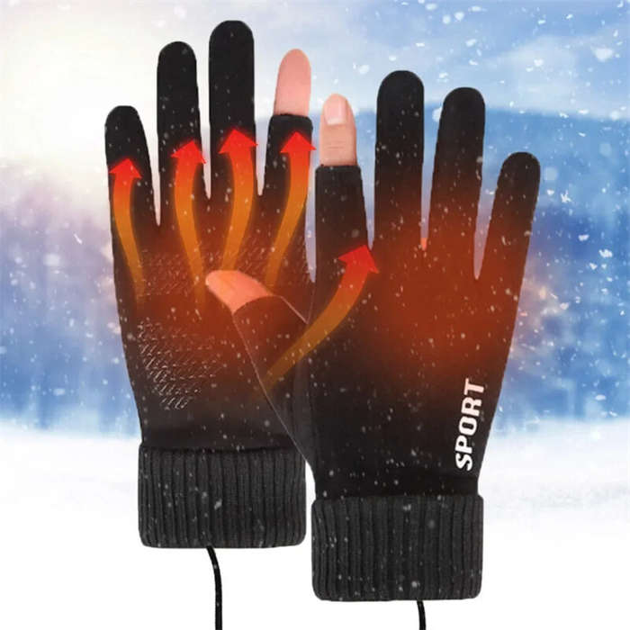 Black - TENGOO Touch Screen Electric Heated Gloves Windproof Hand Warmer USB Rechargeable Heating Th