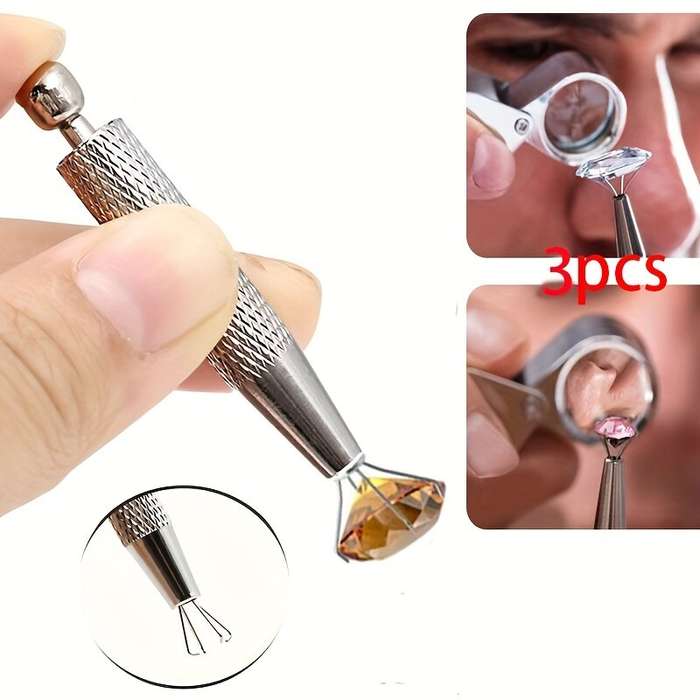 3Pcs - Stainless Steel Jewelry Tweezers Four Claw Design 63mm Anti Slip Grip Rust Resistant Tool for