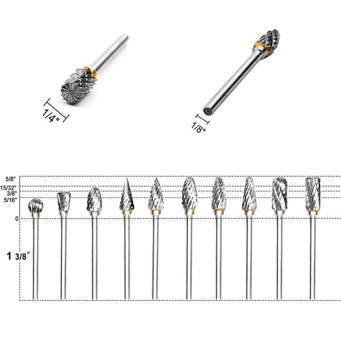 New 10 pcs 1/8" Shank Tungsten Carbide Milling Cutter Rotary Tool Burr Double Diamond Cutting Rotary