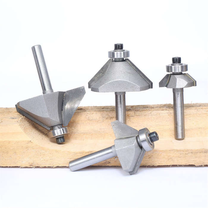 4Pcs - 4PCS 45 Degree Chamfer Router Bit Set 1/4" Shank Carbide Tipped 1/4" 1/2" 3/4" 7/8" Bevel Len