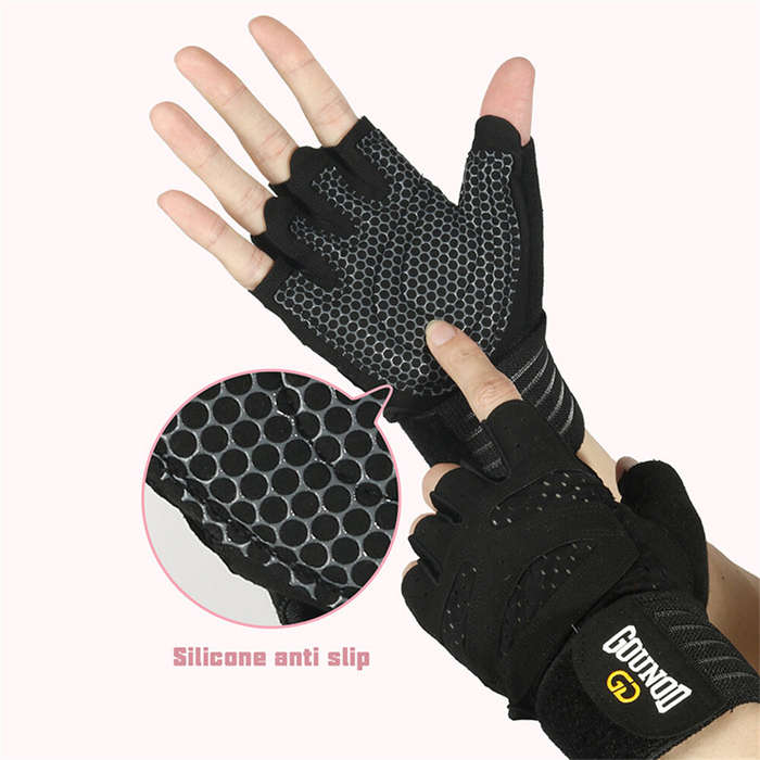 M - GOUNOD 1Pair Workout Half-finger Gloves Breathable Wear-resistant Extended Strap Fitness Sports