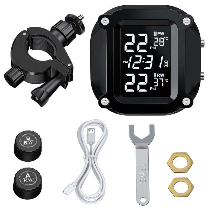 Extractme Wireless TPMS Motorcycle Tyre Temperature Alarm Sensor USB Charging LCD Display Tire Press