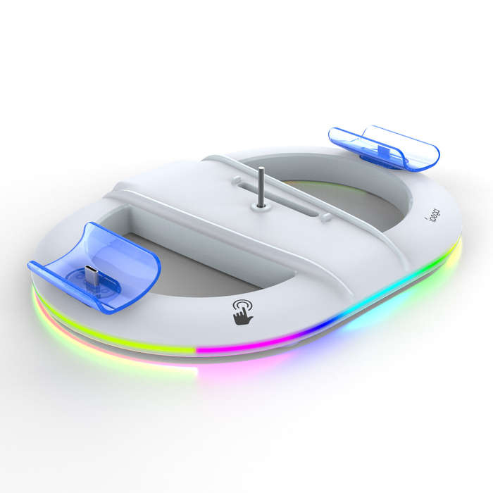 White - for PS5 Slim Vertical Stand with RGB LED Lighting and PS5 Slim Controller Quick Charger for