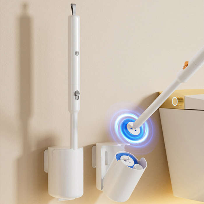 Orange+White - Tevorex Electric Toilet Brush Wall-Mounted Household Toilet Cleaning Brush Disposable