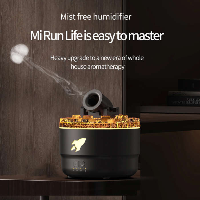Black - Volcanic Crack Light Artillery Air Humidifier Aromatherapy Diffuser 200ML Capacity Auto Shut
