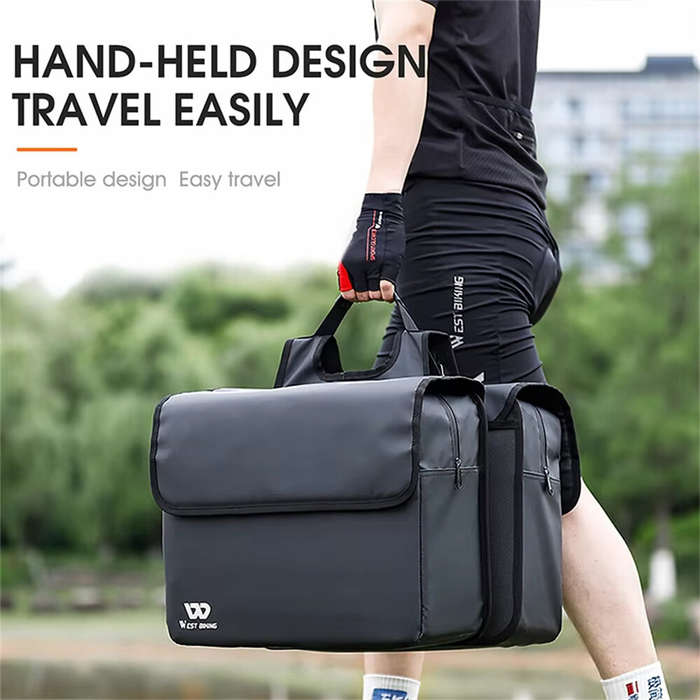 Black - WEST BIKING 36L Bicycle Pannier Bag Waterproof Carbon Leather Bike Rack Trunk Handbag Outdoo
