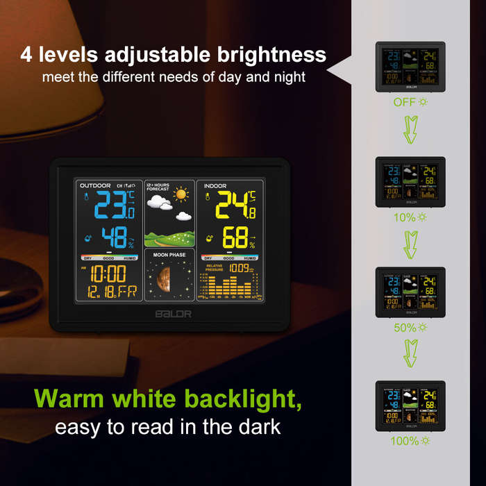 Black - BALDR Wireless Weather Station Digital Display Alarm Clock Calendar Temperature Hygrometer M