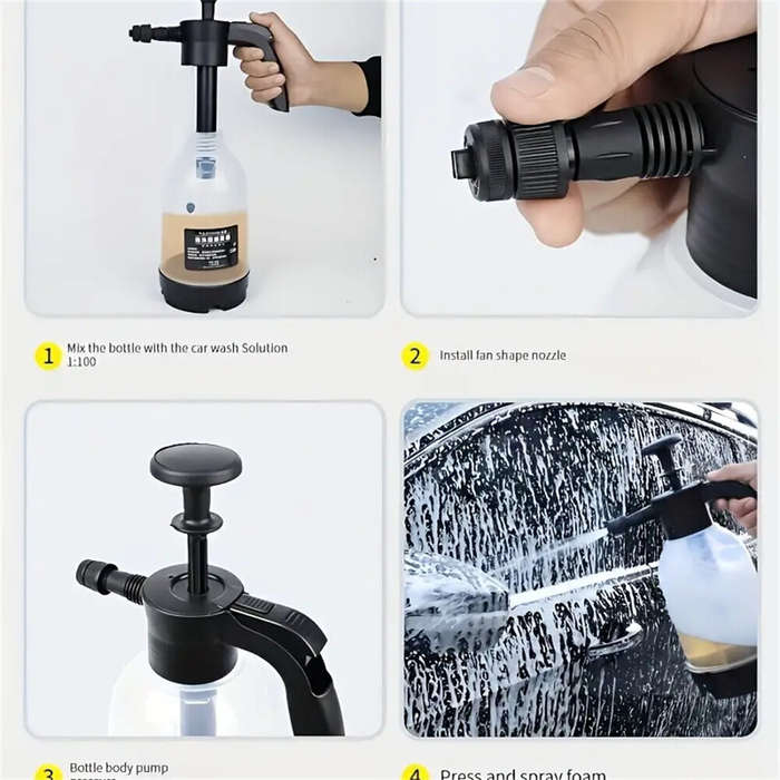 Black - 2L Foam Watering Can Transparent HDPE Air Pressure Pump Sprayer 1:50 Ratio Car Wash and Gard