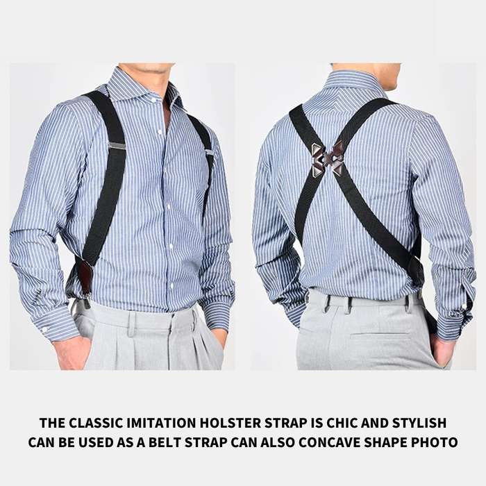 Grey - Stylish Elastic Formal Men's Suspenders with Side Clips Adjustable Length Back Braces Trouser