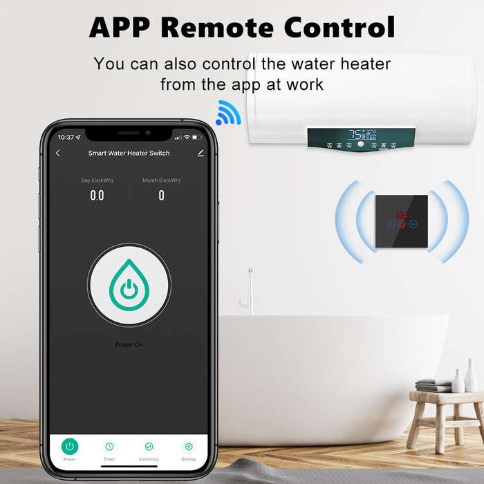 Black - Smart WiFi Water Heater Control Device 20A High Power Compatible with Alexa Voice Control Ti