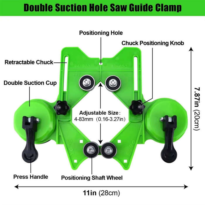 Green - Double Suction Hole Saw Guide Clamp Adjustable 4-83mm for Tile Glass Marble Enhanced Suction