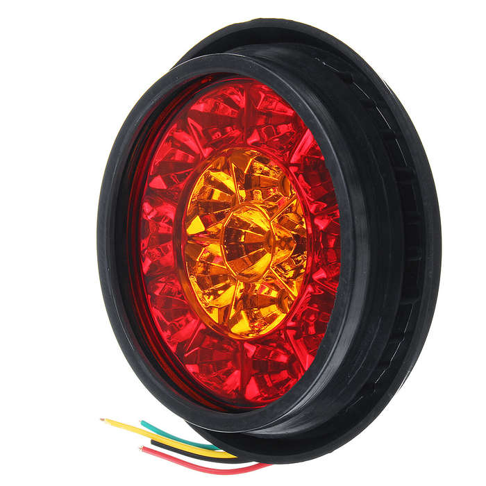 Red+Yellow - 12V 16LED Turn Signal Light Brake Stop Tail Lamp Round For Truck Trailer Lorry