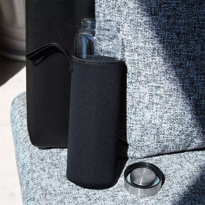 Black - 550ml Glass Drinking Bottle With Protection Sleeve, Reusable Lightweight Glass Cup With Cove