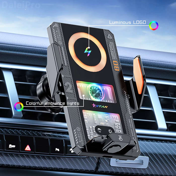 Silver - T9 Car Wireless Charging Holder 15W Fast Wireless Charger Auto Clamping Infrared Sensor 360