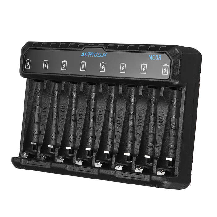 Black - Astrolux NC08 8 Slot Intelligent Type-C 2A Charger For 1.2V Ni-MH/Ni-Cd AA AAA 1.5V Li-ion 1